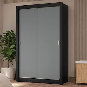 Guarda-roupa Solteiro 2 Portas Correr 4 Gavetas Preto/cinza