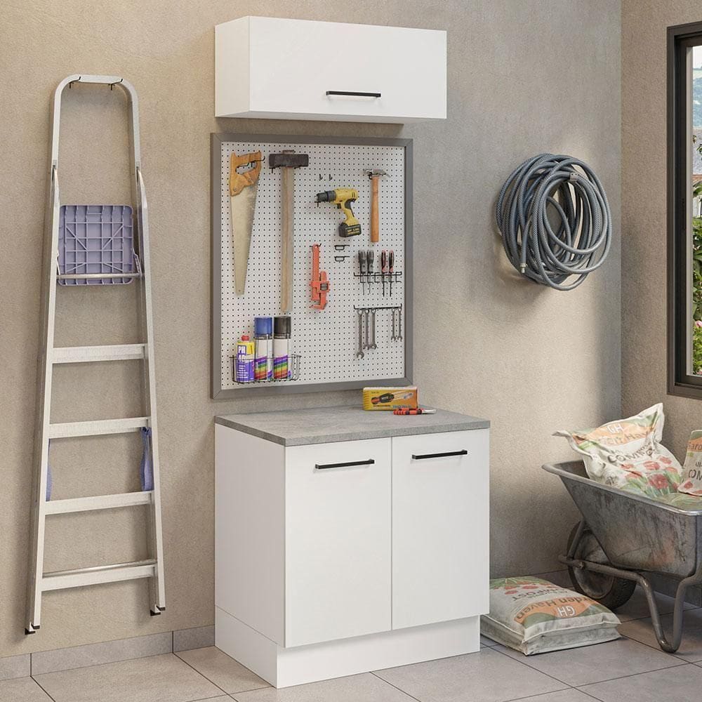 Kit Balcão E Armário Aéreo Multiuso 80cm Branco
