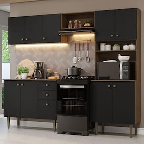 Armário Cozinha Compacta 235cm Rustic/Preto Gourmet 01