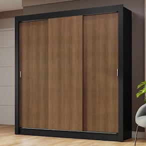 Guarda-roupa Casal 3 Portas Correr Preto/Rustic Nobre