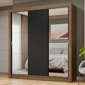 Guarda-roupa Casal 3 Portas Correr Espelhos Rustic/preto