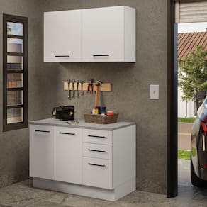 Kit Balcão E Armário Aéreo Multiuso 120cm Branco