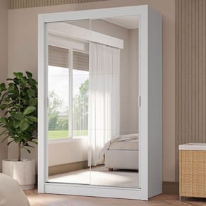Guarda-roupa Solteiro 2 Portas Correr Espelhos 4 Gav Branco