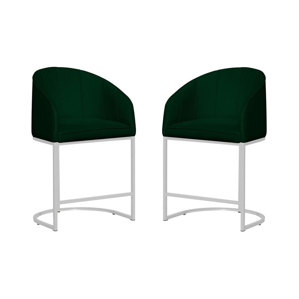 Kit 02 Poltronas Cadeira Banqueta Mia Base Branca Veludo Verde - Montanaris Decor
