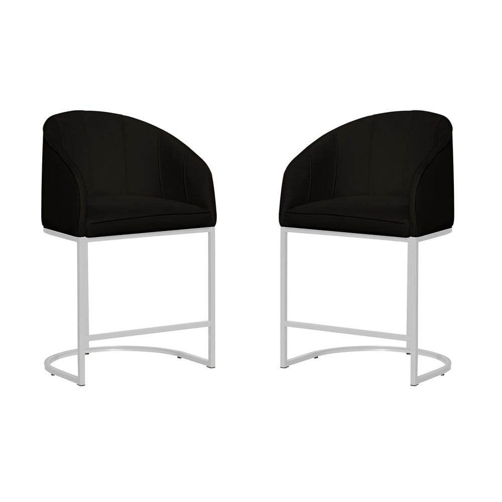 Kit 02 Poltronas Cadeira Banqueta Mia Base Branca Veludo Preto - Montanaris Decor
