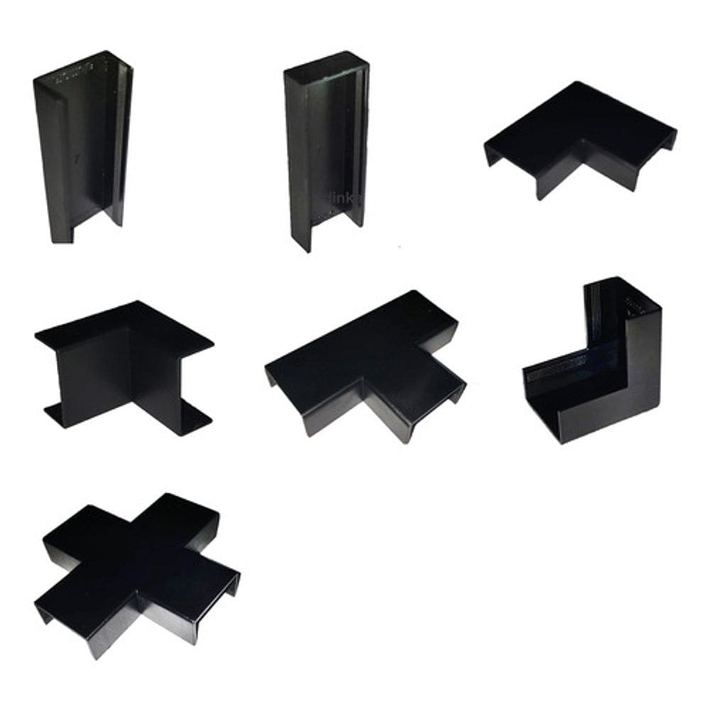 5 Acabamentos Canaleta Preta 20x10mm Cotovelo Joelho Curva