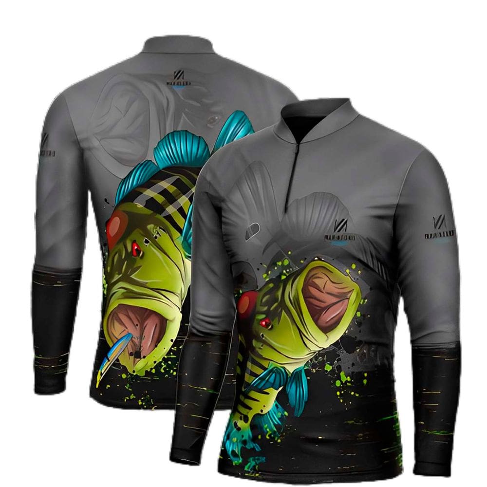 Camiseta Esportiva de Pesca Mar Negro Proteção Solar Combat Tucunaré Azul 1