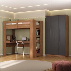 Quarto Juvenil Completo com Beliche e Sapateira Seul Espresso Móveis Nogal/Grafite