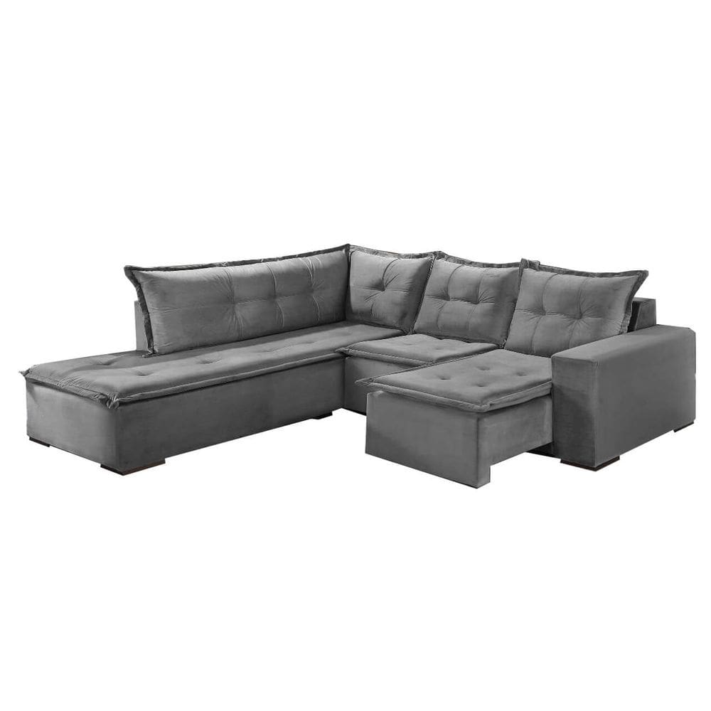 Sofá de Canto Denver 5 Lugares Retrátil Suede 197cm x 226cm Cor Cinza