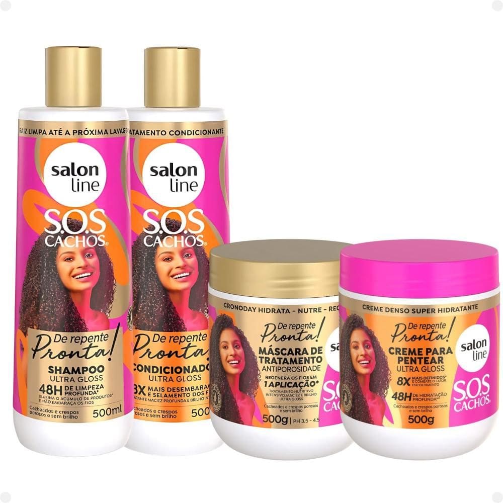 Salon Line Sos Cachos De Repente Pronta!: Shampoo, Condicionador, Máscara e Creme para Pentear