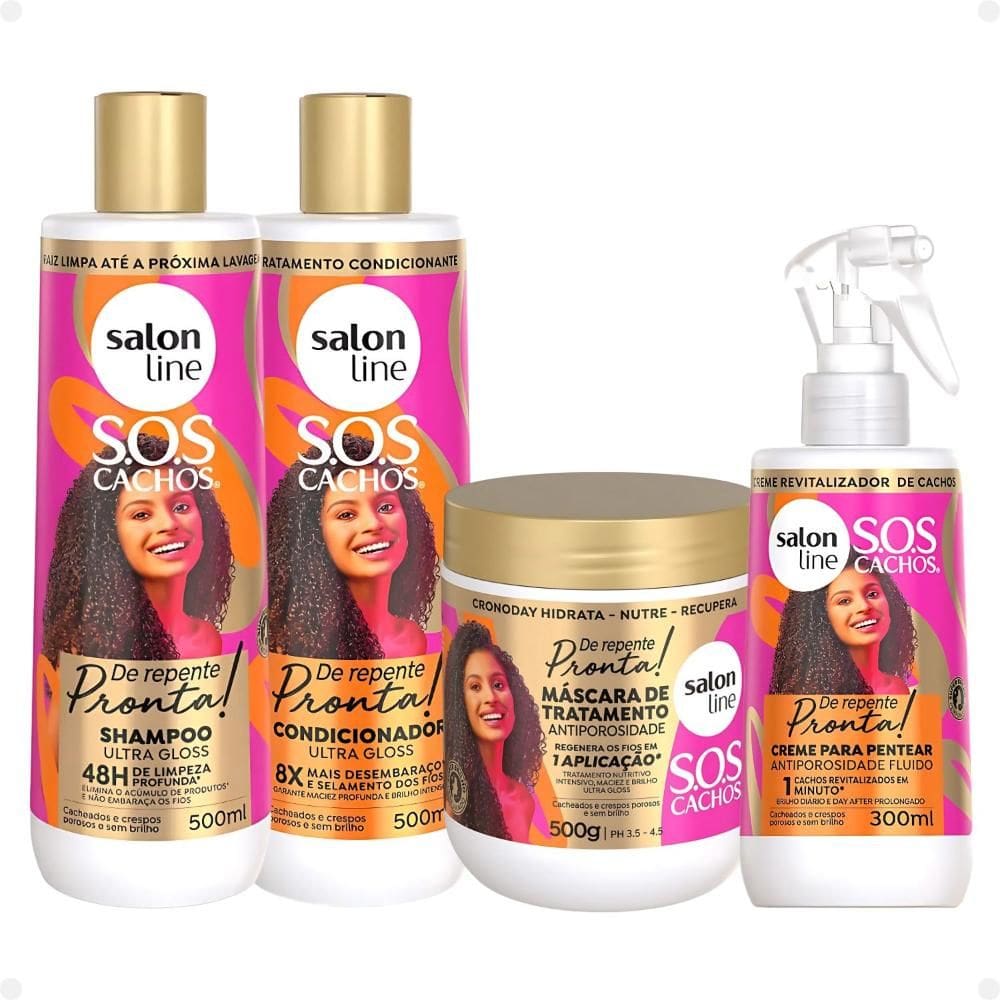 Salon Line Sos Cachos De Repente Pronta!: Shampoo, Condicionador, Máscara e Creme Fluido