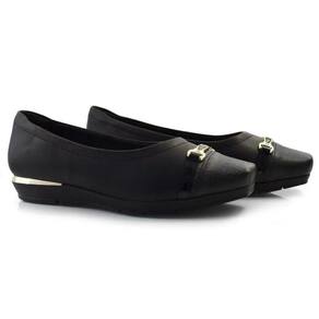 Sapato Piccadilly Tratorado Detalhe Dourado Feminino - Preto