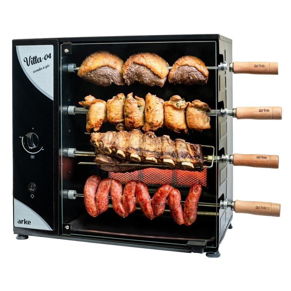 Churrasqueira a Gás Rotativa Arke Vitta 4 Espetos Gás GLP 220V Preto
