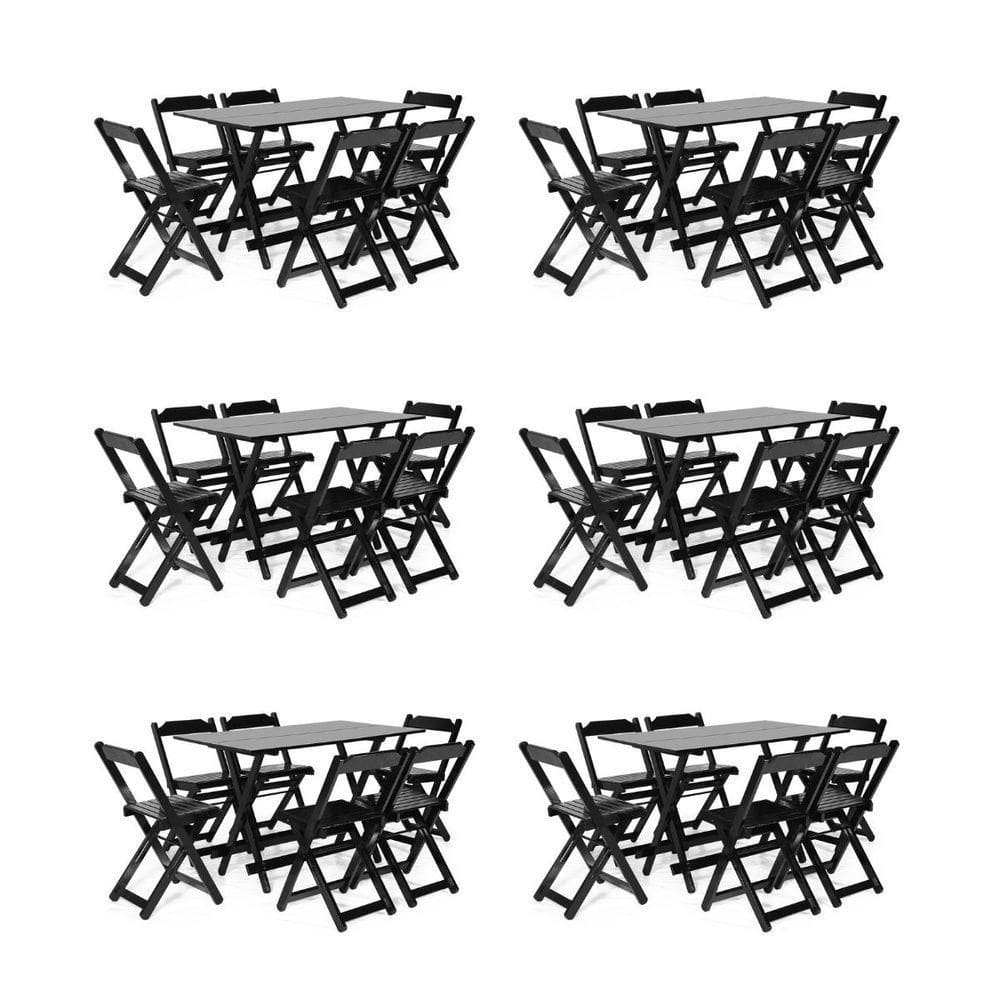 Kit 6 Conjuntos Dobrável 120 X 70 Com 6 Cadeiras Preto - M.b Móveis