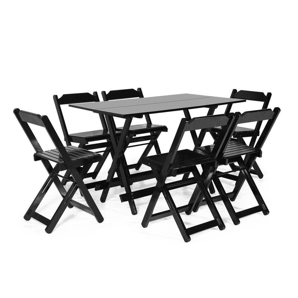 Jogo De Mesa 1,20 X 70 Com 6 Cadeiras Dobráveis De Madeira Cor Preto - M.b Móveis