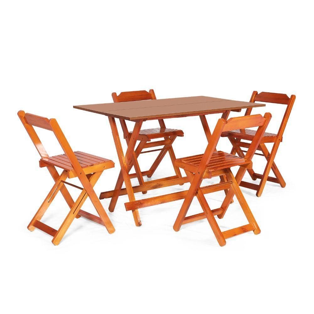 Jogo De Mesa 1,20 X 70 Com 4 Cadeiras Dobráveis De Madeira Cor Mel - M.b Móveis