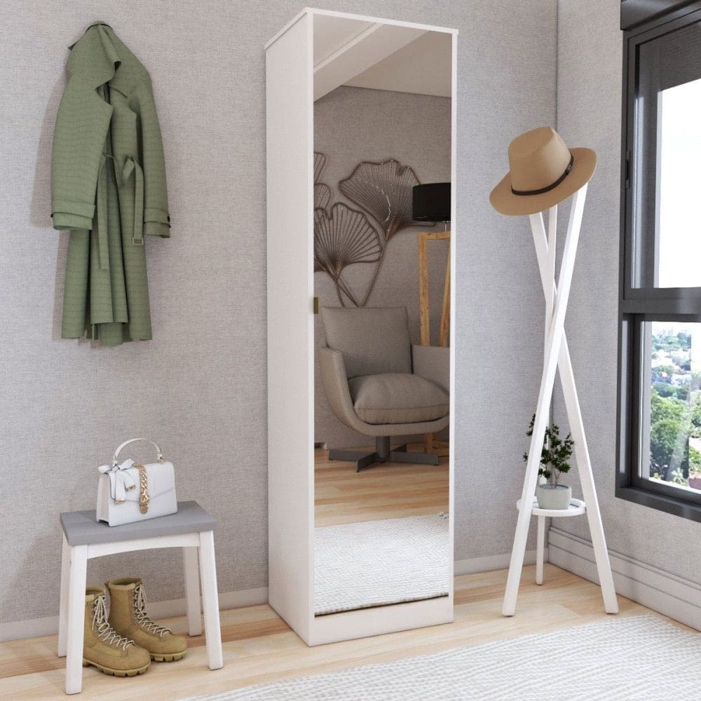 Armário Multiuso com Sapateira Reflexo 1 Porta Espelhada Branco - Panorama Móveis