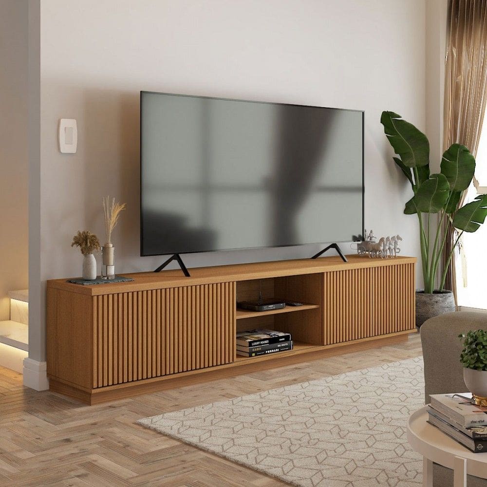 Rack para TV Até 75 Polegadas Ripado 2 Portas Naturallle - Panorama Móveis