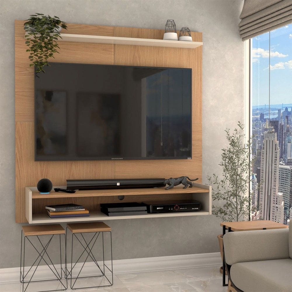 Painel para TV Até 50 Polegadas Clean 1 Prateleira Natural/Off White - Panorama Móveis