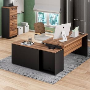 Conjunto de mesa em L150x150cm, com Armário Arquivo Marrom/Preto