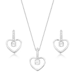 Conjunto Feminino Desiree Coração Pedras Zircônia Prata 925