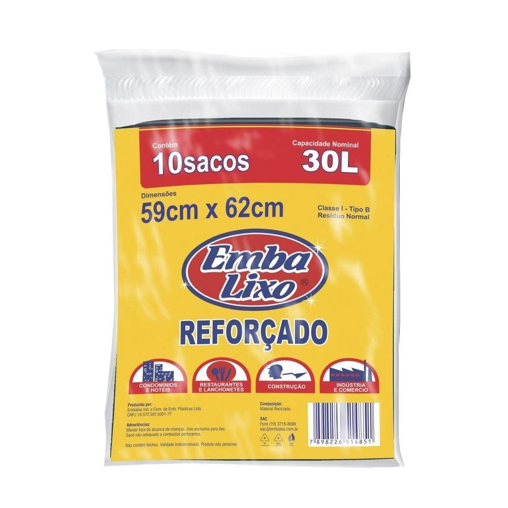 Saco Para Lixo Embalixo | Almofada Reforçado 30 Litros - 20 Embalagem com 10 Unidades