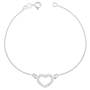 Pulseira De Prata 925 Feminina Coração Melani Cravejada Luxo