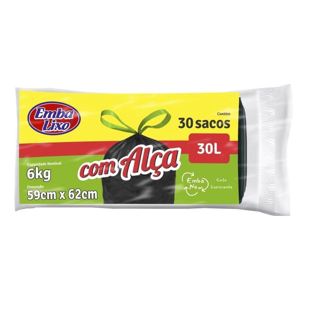 Saco Para Lixo Embalixo Rolo Com Alca Preto 30 Litros 30X1