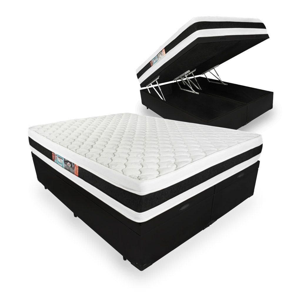 Cama Box Baú Queen + Colchão Espuma D45 - Castor - Black White Double Face 158x198x69cm