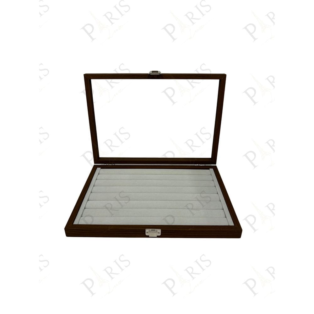 Porta Jóias para Anéis e Brincos em Madeira e Vidro Marrom 36cm 14679-PL