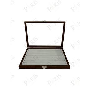 Porta Jóias para Anéis e Brincos em Madeira e Vidro Marrom 36cm 14679-PL