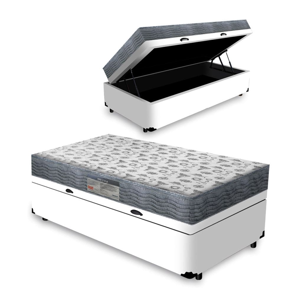 Cama Box Baú Solteiro + Colchão D33 - Ortobom - Iso 100 88x188x60cm