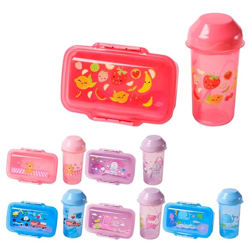Kit Refeição Marmita + Garrafinha + Talher P/ Lancheira Infantil Escolar