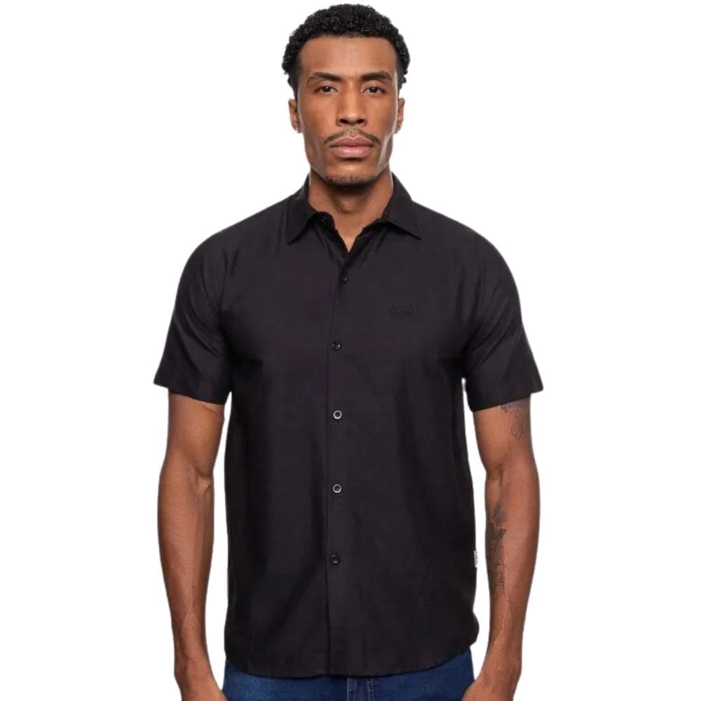 Camisa Masculina Fatal Linho Manga Curta Preta 29763