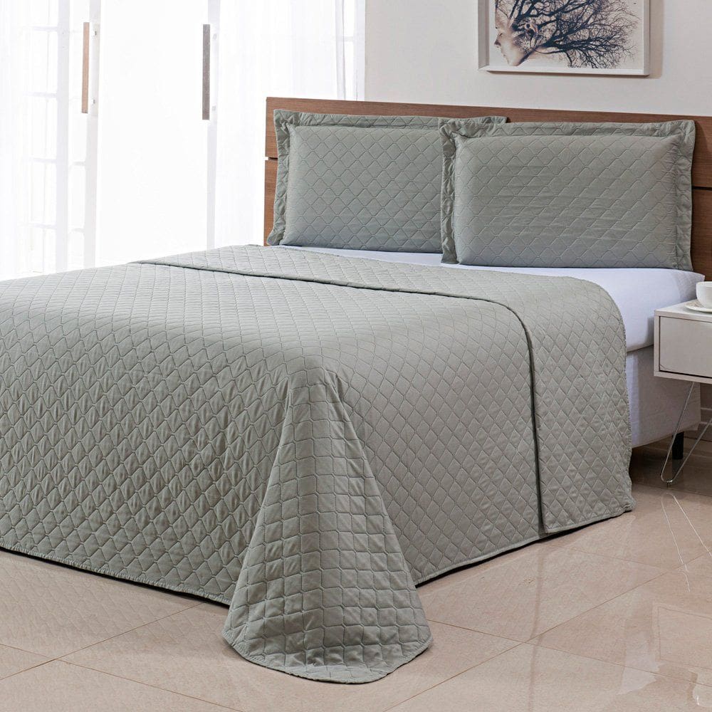 Kit Colcha Ultrassonica Casal 3 peças Basics Cinza Claro