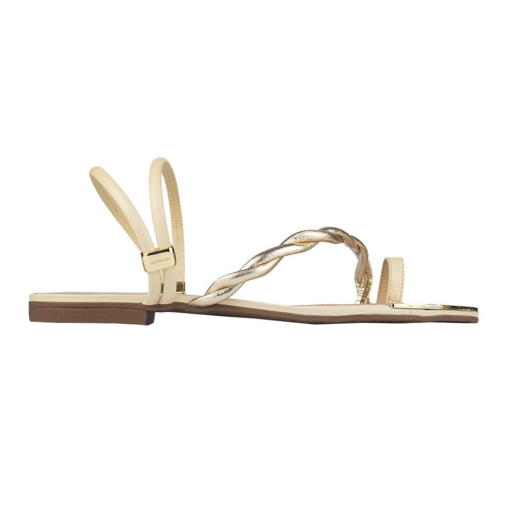 Sandália Rasteira Luz da Lua Tira Trançada Marfim