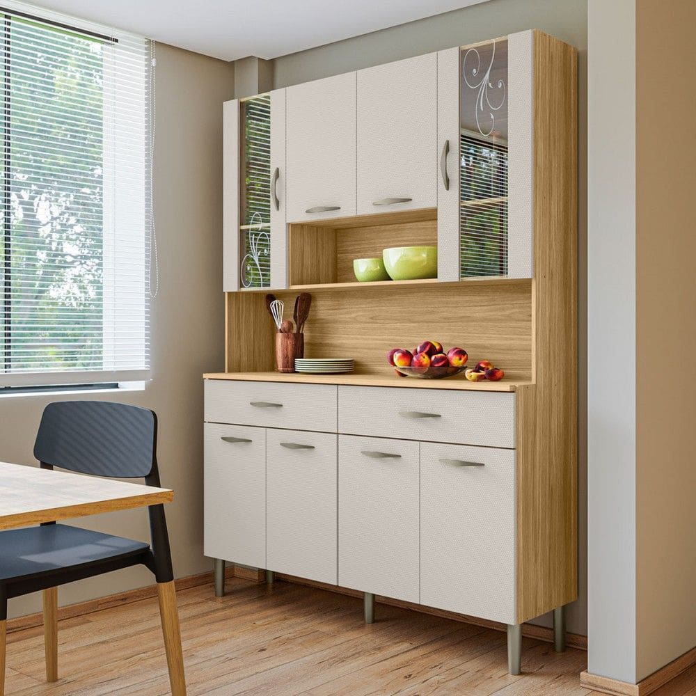 Armário de Cozinha Golden 8 Portas 2 Gavetas com Vidro Freijó/Soft - Kits Paraná