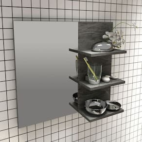Espelheira de Banheiro 3 Prateleiras 60x54cm Mármore Lunar Tecno Mobili