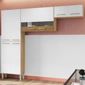 Cozinha Compacta Nala 8 Portas com Vidro Ripado 3d Freijó/Supremo - Kits Paraná