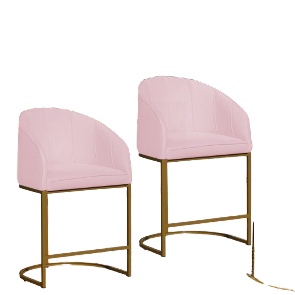Kit 02 Poltronas Cadeira Banqueta Mia Base Dourada Veludo Rosa - Montanaris Decor