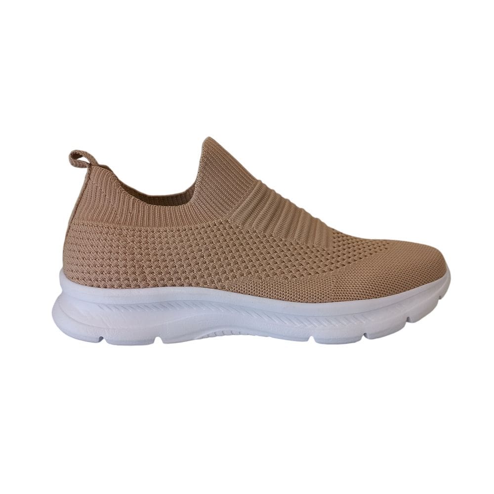 Tênis Feminino Meia Malha Knit Nude Bege Sem Cadarço Confort