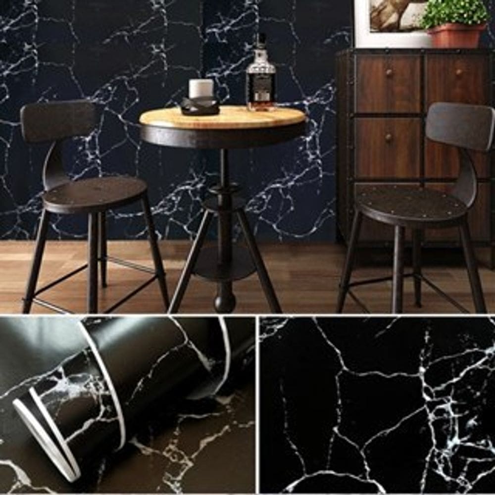 Papel de Parede Mármore Preto Adesivo Resistente Lavável Cozinha Banheiro e Revestimento de Móveis