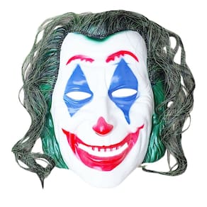Máscara Plástica Coringa com Cabelo - Halloween Palhaço Cosplay Fantasia Carnaval