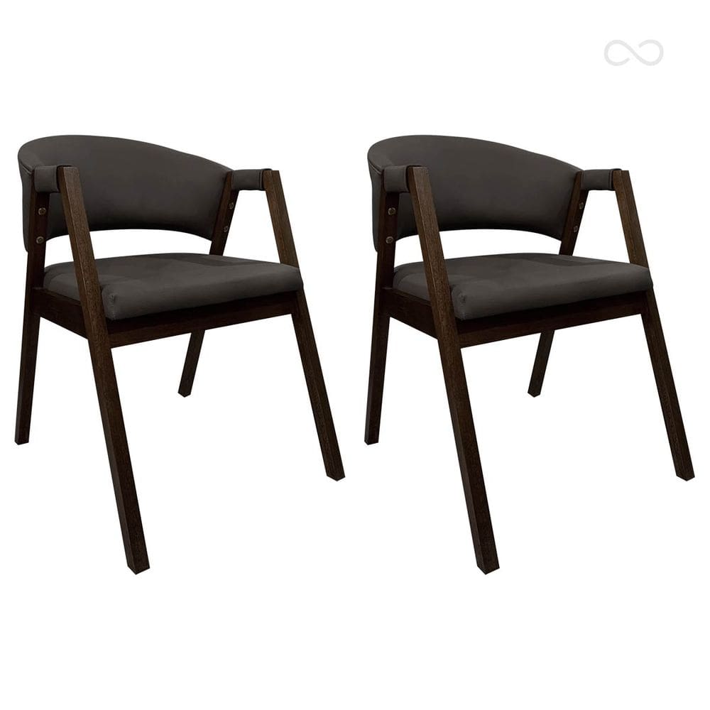 Kit 2 Cadeiras de Jantar Estofada Madeira com Braço Ravena Marrom Café CCS