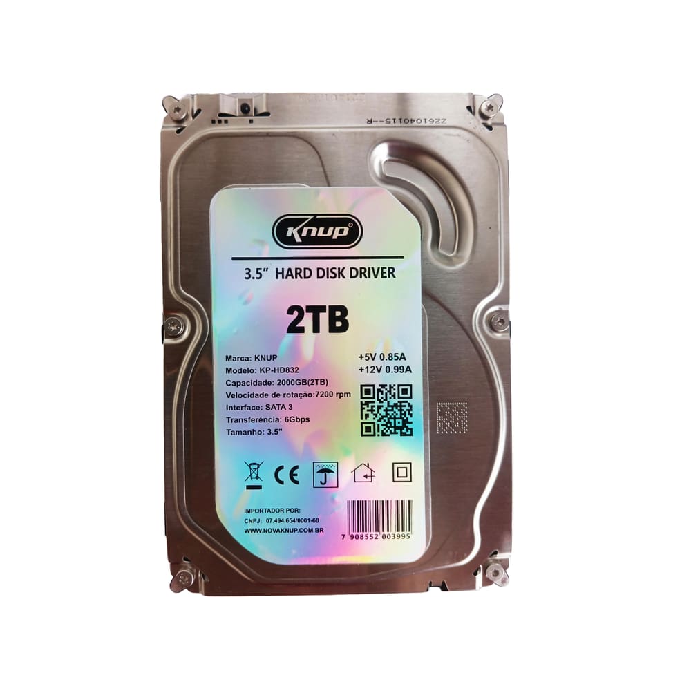 HD Disco Rígido 2TB 6Gbps PC Câmeras DVR 7200 RPM 3,5" Knup