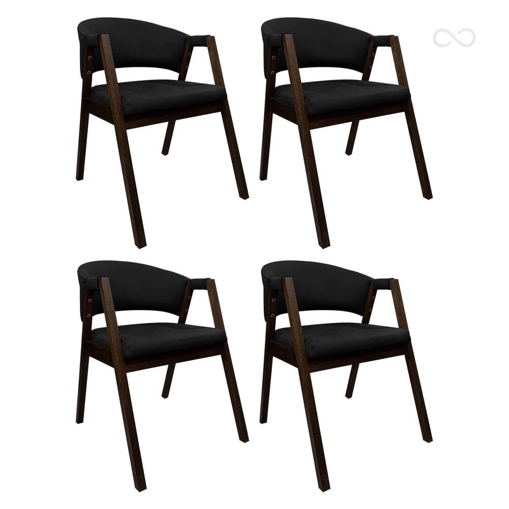 Kit 4 Cadeiras Estofadas de Jantar Ravena em Madeira Capuccino Preto CCS