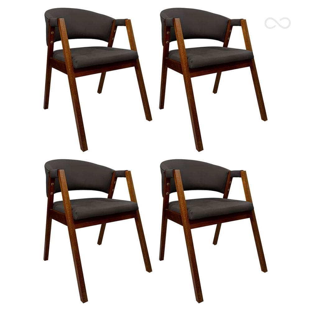 Kit 4 Cadeiras de Jantar Estofada Madeira com Braço Ravena Curva Marrom Café CCS