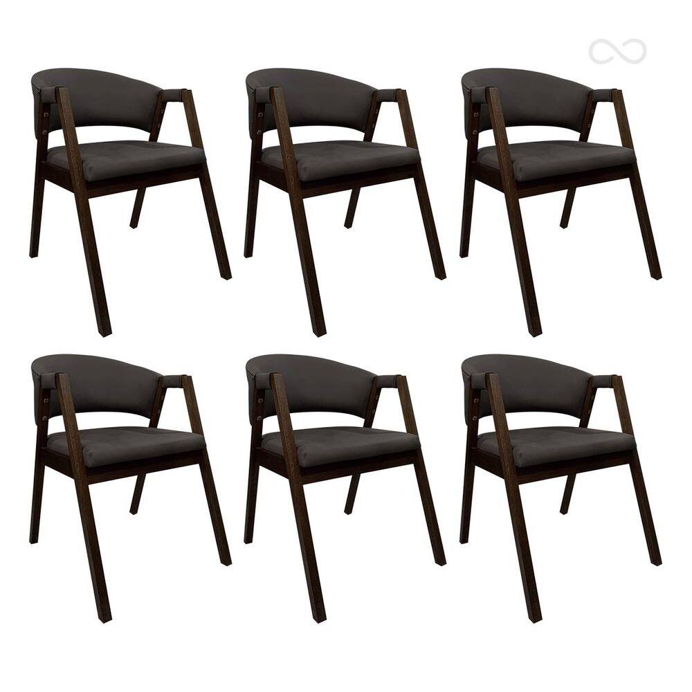 Kit 6 Cadeiras para Mesa Jantar Madeira com Braço Estofado Ravena Marrom Café CCS