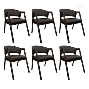 Kit 6 Cadeiras para Mesa Jantar Madeira com Braço Estofado Ravena Marrom Café CCS