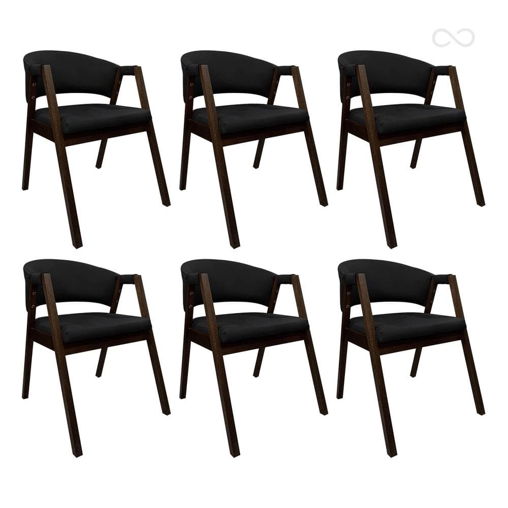 Kit 6 Cadeiras de Jantar Estofada Ravena em Madeira Capuccino Preto CCS